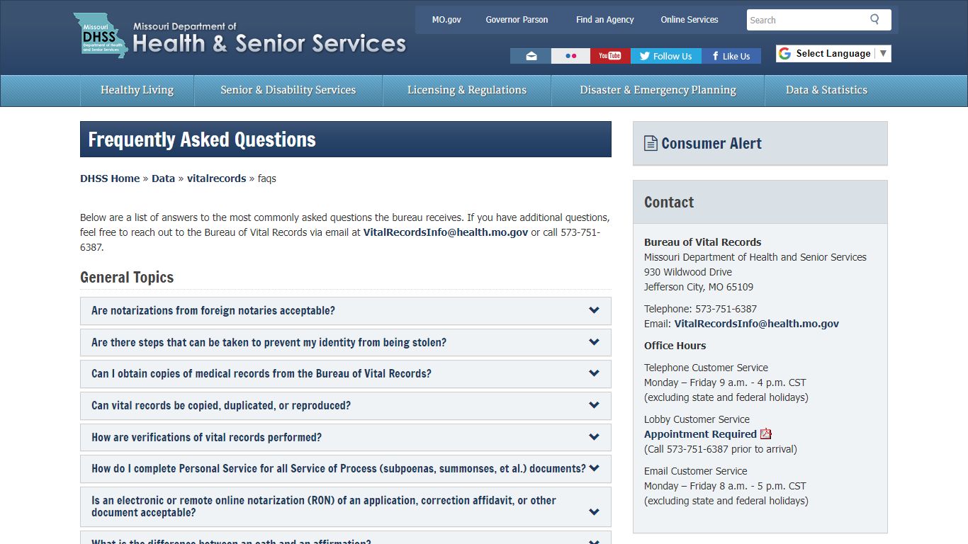 Frequently Asked Questions | Bureau of Vital Records | Health & Senior ...
